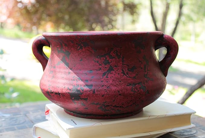 Egyptian Era Designed Earthen Ware Terra-Cotta Vessel/Planter with Looped Handles (Red)