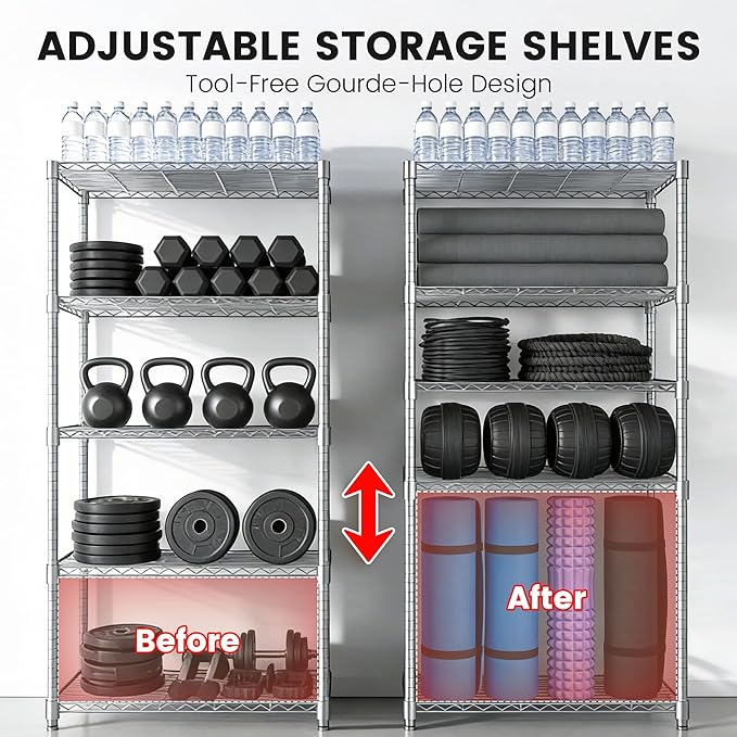 Xcity Storage Shelves, 5 Tier Heavy Duty Metal Shelving Unit, 2000 LBS Capacity Adjustable Steel Wire Shelf Organizer for Pantry, Kitchen, Garage, 14" D x 30" W x 60" H, Chrome