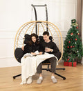 DoubleTT Double Indoor/Outdoor Wicker Swing Egg Chair Hammock Foldable Hanging Loveseat with Stand, UV Resistant Removable Cushions, 700LBS Capacity for Bedroom, Balcony, Garden (Yellow and Black)