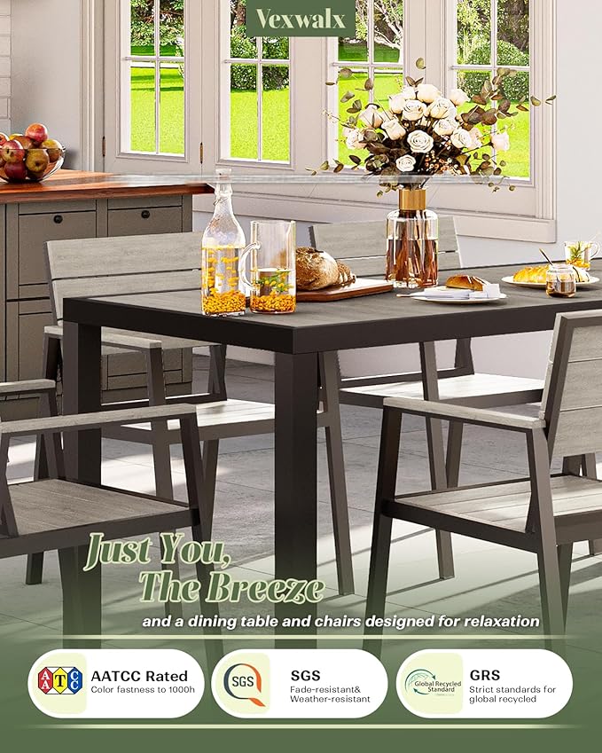 Outdoor Dining Chairs Set of 2, HDPS + Aluminum Patio Dining Chairs with Ergonomic Design and Wide Seat, 2 Piece Outdoor Chairs for Garden, Backyard, Deck (Gray)