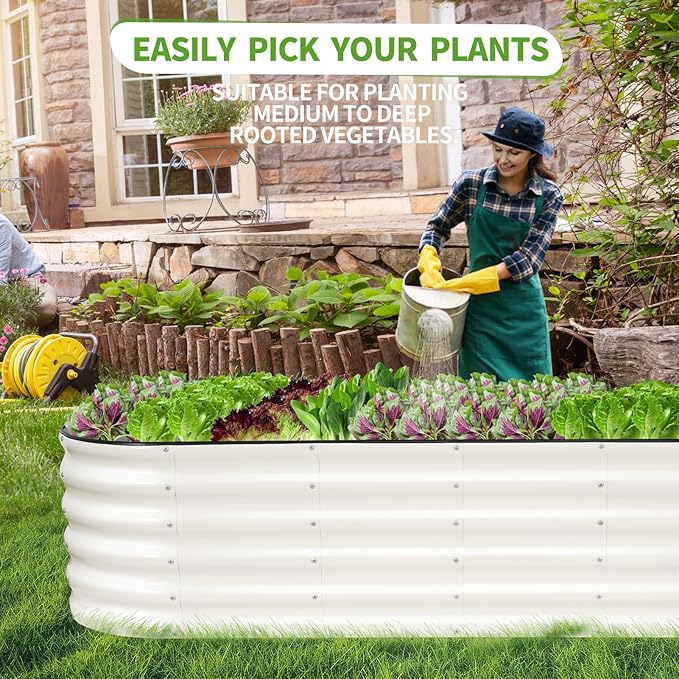 Galvanized Raised Garden Bed Outdoor- 2 Pcs Raised Beds for Gardening| Metal Planter Box, Steel Raised Garden Bed Kit with Gloves for Vegetables, Flower, Herbs (6x2x1.4FT, White)
