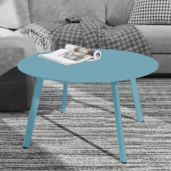Grand patio Round Coffee Table, Weather Resistant Patio Side Table, Outdoor Round End Table with Square Feet, Great for Backyard, Patio, Deck, Blue