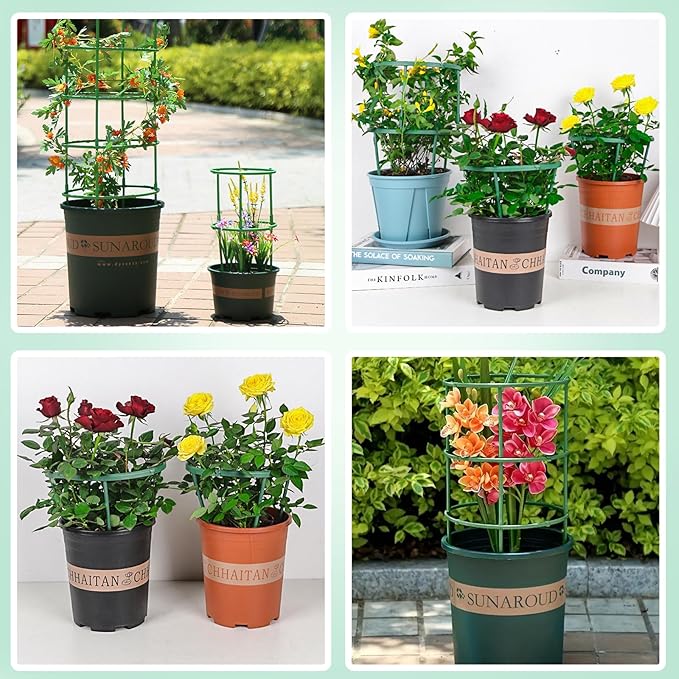 36 Pack Plant Support Stakes for Indoor Plants, Half Round Plant Stakes Ring Stackable 3 Tier Garden Flower Support for More Sizes (10,20,30 Inches), Plastic Cage Trellis for Climbing Leafy Vegetable