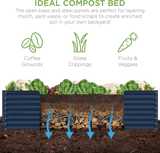 Best Choice Products 8x4x2ft Outdoor Metal Raised Garden Bed, Deep Root Planter Box for Vegetables, Herbs & Flowers, 478-Gallon Capacity, 100% Non Toxic Materials - Navy