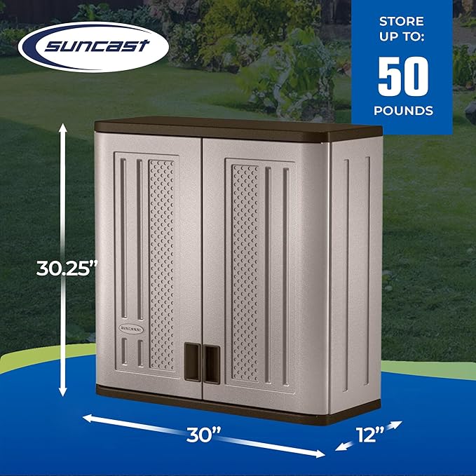 Suncast 2 Pack 4 Cubic Feet Resin Single Shelf Garage Wall Storage Cabinet, Platinum