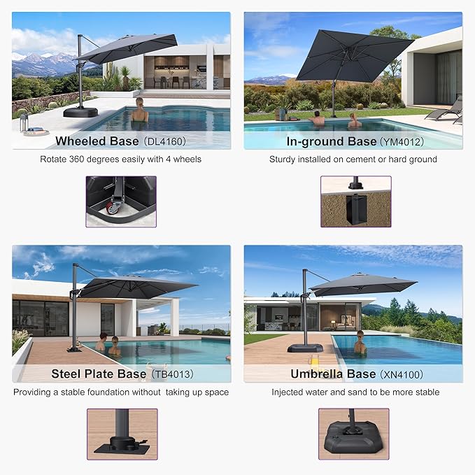 PURPLE LEAF 8' X 8' Patio Umbrella for Pool 7' High Offset Outdoor Cantilever Umbrella Swimming Pool Umbrella with 360°Rotation for Poolside Light Grey
