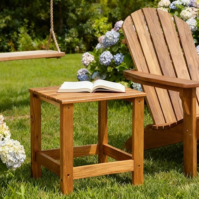 Utoplike Teak Outdoor Side Table for Patio, Pool Coffee Accent Table, Wood End Tables for Garden, Backyard, Bed, Living Room, Couch