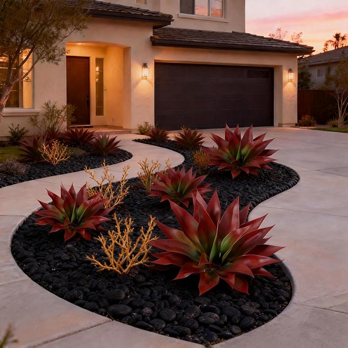 Ivydale Fake Plants 18 Inch Agave Artificial Plants Outdoor 2 PCS for Outside Decoration, Faux Greenery UV Resistant Artificial Outdoor Plants for Front Door Porch Planter Urn Patio Garden Yard(Red)