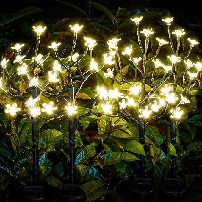 Solar Garden Lights Waterproof, Sola Lights Outdoor Decorative 4Pack,80Led Solar Powered Flowers Garden Decor,Fairy Lights for Yard,Pathway,Outside Decorations,Gardening Gifts for Women Mom