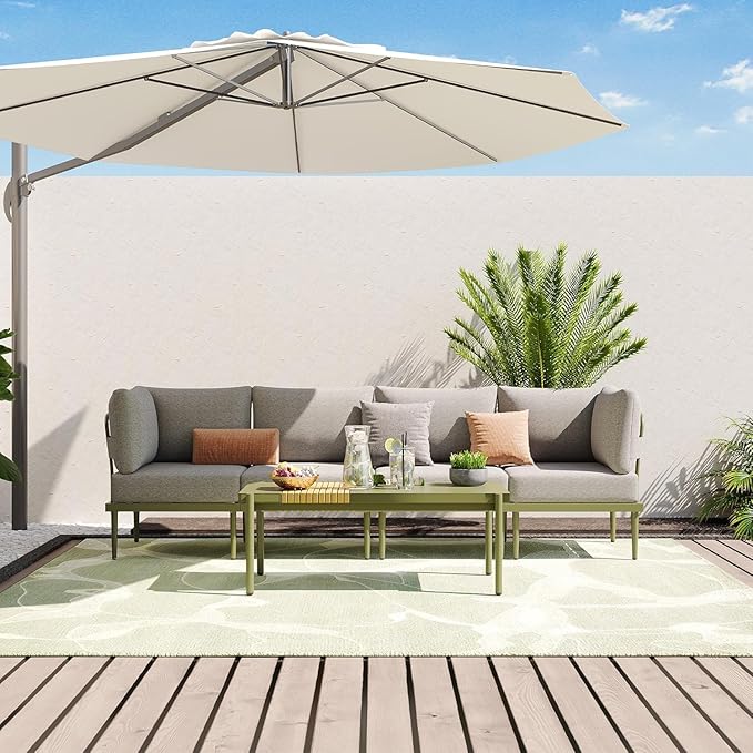 Sundale Outdoor 5 Pieces Patio Furniture Set, Metal Sectional Sofa Patio Conversation Set with Coffee Table, Modern Patio Corner Couch for Balcony, Porch, Sunroom