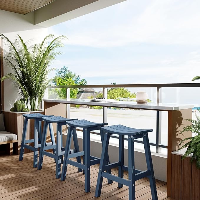 Stoog All-Weather Bar Stools Set of 4, 28" Height Outdoor Bar Stools, Low Maintenance, for Patio, Deck, Kitchen Counter, and Garden, Blue