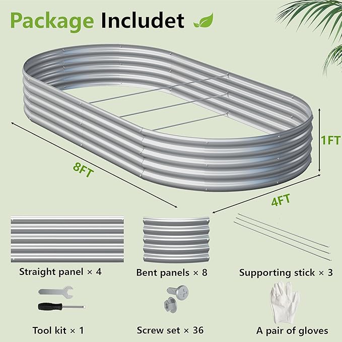 2PCS 8x4x1ft Galvanized Metal Raised Garden Bed Kit,Outdoor Planter Box Vegetables,Flowers,Herbs Durable Rust-Resistant Patio Gardening Beds