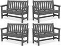 SERWALL Outdoor Bench, HDPE Outdoor Benches Weatherproof, 2-Person Garden Bench with 660 lbs Weight Capacity, Patio Benches for Outdoors, Garden, Porch, Backyard and Park, Grey, 4 Pack
