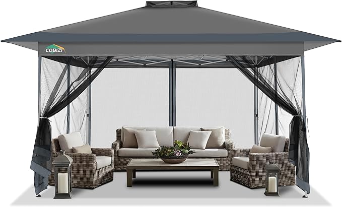 COBIZI 10x15 FT Pop up Gazebo on Clearance - Outdoor pop up Canopy Tent,carpas para Patio, Shelter - Screen Tents with Portable Carry Bag, Patio Gazebos for Camping,Garden,Deck,Backyard,Darkgrey