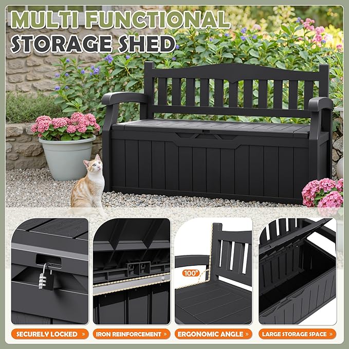 Homall 75 Gallon Outdoor Storage Benches Lockable Deck Box with Waterproof and UV Resistant, Waterproof Storage Box for Patio Furniture, Tools, Cushions (Black)