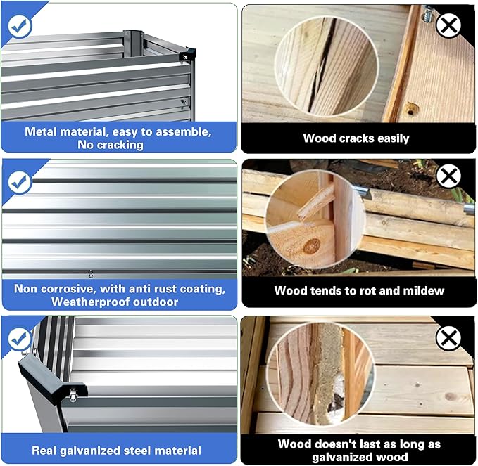 Galvanized Raised Garden Bed with Legs,2PCS 48×18×30in Elevated Planter Box for Backyard,Outdoor Garden, Patio, Balcony, 300lb Capacity,Grey