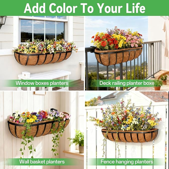 ZeeDix 36 Inch Trough Coconut Liners for Planters (2-Pack) - 100% Natural Coconut Coir Fiber Planter Liners Replacement for Window Boxes, Wall Baskets, Deck Flower Boxes, Garden Railing Fence Troughs