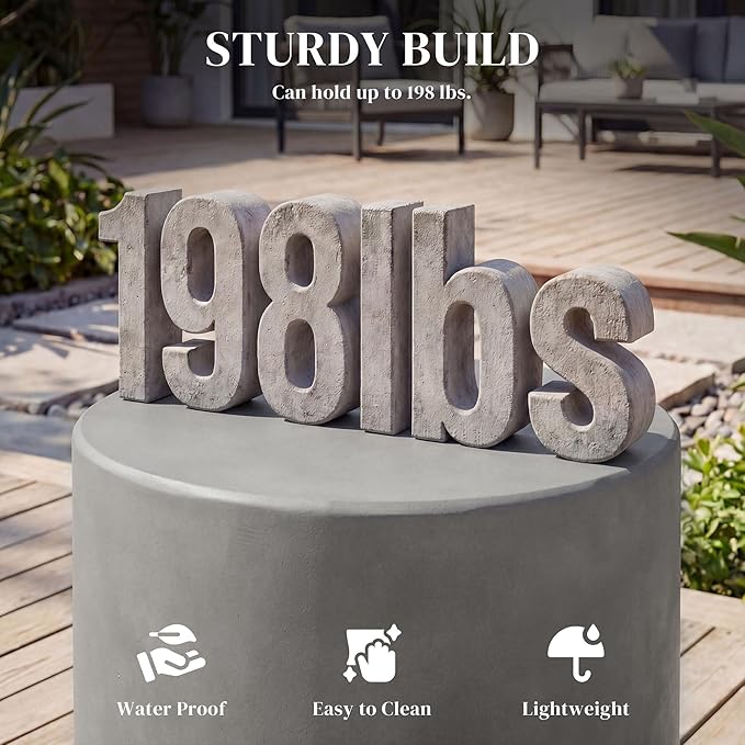 HOMCOM Outdoor Side Table, Round Small End Table with Concrete Finish for Indoor, Patio, Backyard, Pool, Porch, Garden, Lawn, Light Gray