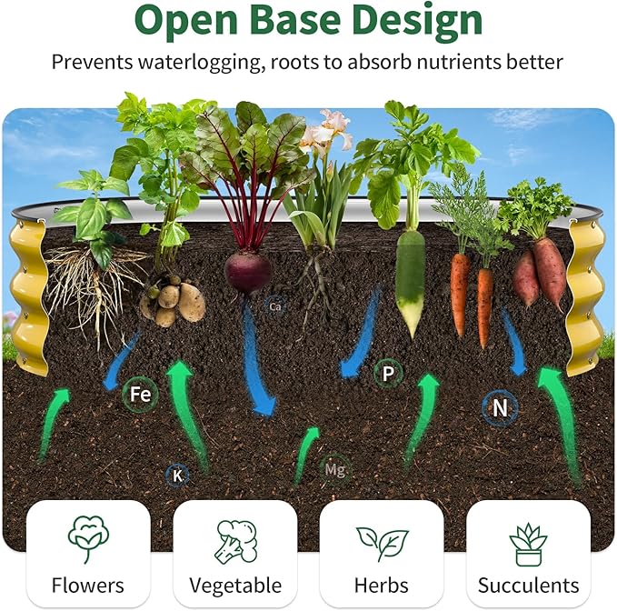 Kesfitt Raised Garden Bed, 4x2x1 FT Galvanized Steel Metal Raised Garden Bed, Oval Open-Bottom Design, 12-Inch Deep for Outdoor Vegetable & Herb Gardening, Creamy Yellow