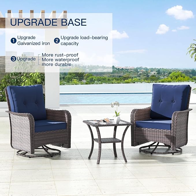 Kullavik 9 Pieces Outdoor Patio Furniture Set,PE Wicker Rattan Sectional Sofa Patio Conversation Sets with Swivel Rocking Chairs Set,Navy Blue