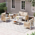 Aluminum Outdoor Patio Furniture Set with Dual-Layer Coffee Table, 4 Piece Modern Patio Conversation Sets with PE Rope, Outdoor Sectional Sofa with Thick Cushions for Balcony, Deck, Ivory