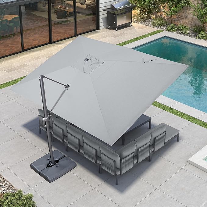 PURPLE LEAF Patio Umbrella 10' X 13' Rectangle Cantilever Umbrella Large Aluminum Outdoor Umbrellas with 360-degree Rotation & UPF40+ Premium Fabric for Deck Pool Garden Yard, Pebble Grey