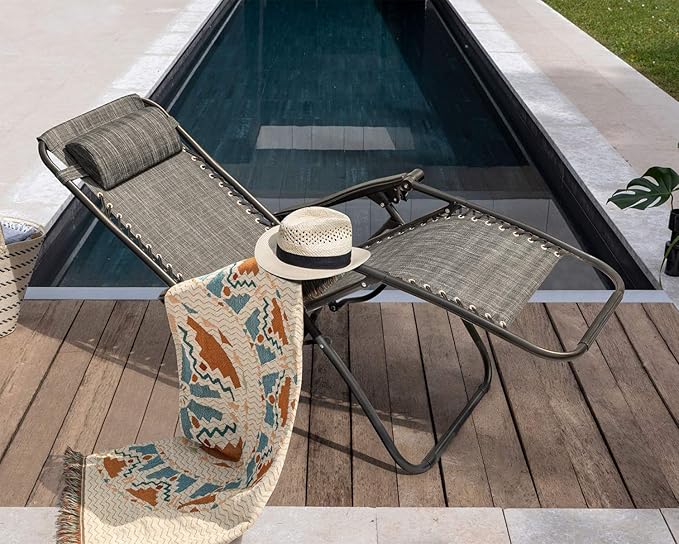 Homall Zero Gravity Chair - Adjustable Folding Lawn Chairs - Outdoor Gravity Reclining Lounge Chair with Pillows - Set of 2 (Double-Gray)