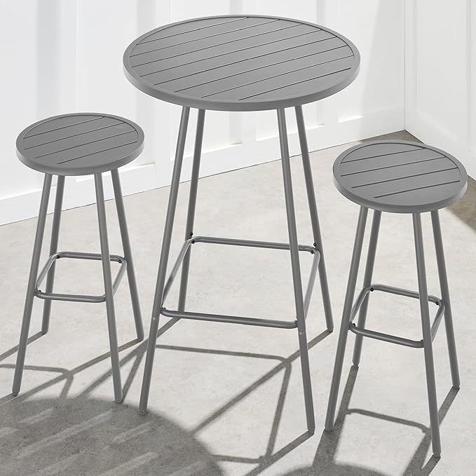 Best Choice Products 3-Piece Patio Dining Set, Bar Height, Outdoor Bistro Set, Outdoor Round Bar Table w/ 2 Bar Stools, Steel - Gray
