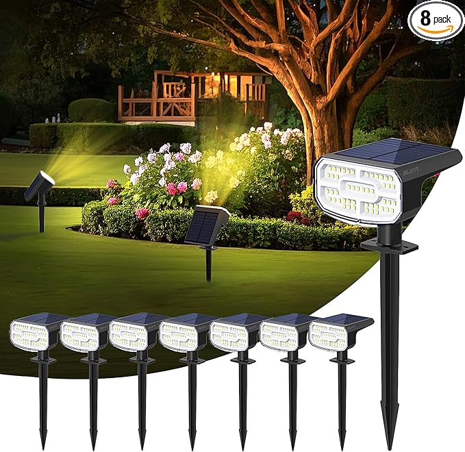 Solar Lights Outdoor Waterproof IP65,Auto On/Off, 2700K 2 Lighting Modes, Super Bright LED, Solar Powered Yard Garden Solar Spot Lights for Outside Landscape -8 Pack