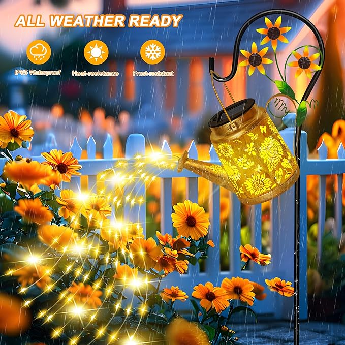 Sunflower Solar Watering Can Lights, Outdoor Waterproof Garden Lanterns with Shepherd Hook, Solar Garden Decor for Yard Outdoor Landscape Pathway, Gift for Women Mom Grandma, 2 Pack