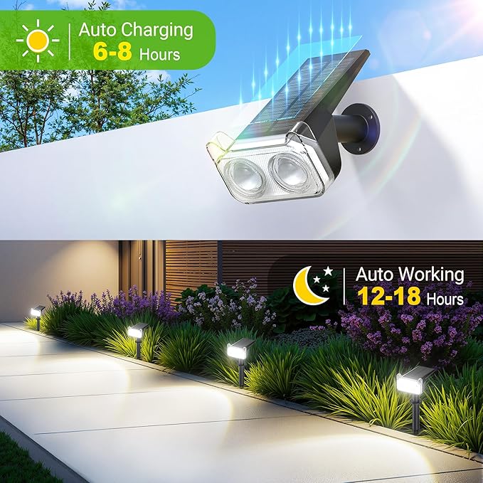 LETMY New Upgrade Solar Spot Lights Outdoor Waterproof with Bigger LED, 6 Pack Auto ON/Off Solar Lights Outdoor, 2-in-1 Wall Lights & 2 Modes Landscape Spotlights for Tree Yard Pathway Garden Decor