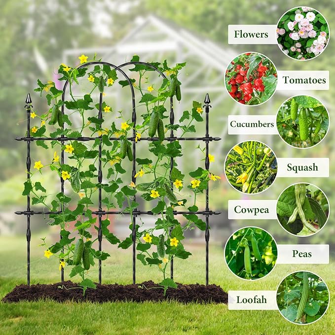 2026 New Upgraded Garden Trellis for Climbing Plants Outdoor, 47.2" Hx39.6 W Rustproof Sturdy Garden Arch Trellis for Potted Climbing Cucumber Tomato Vegetable Rose Flower Plant Trellises