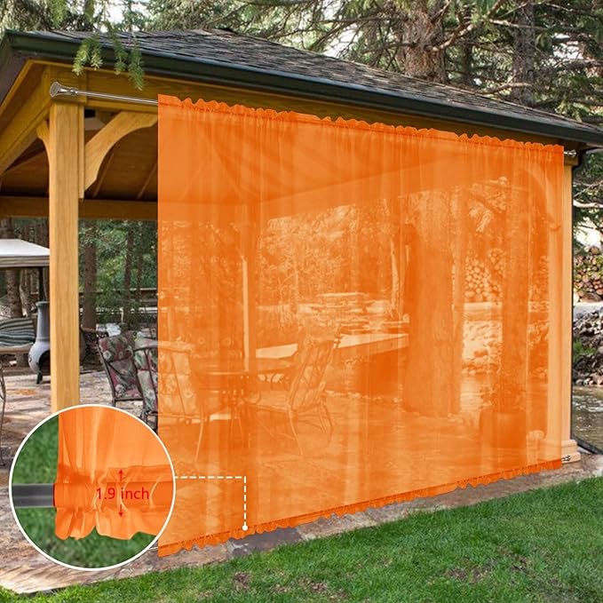 SpaceDresser Waterproof Outdoor Sheer Curtains for Patio - 2 Panels Rod Pocket Indoor Voile Sheer Curtain for Living Room,100W x 96L inch, Orange