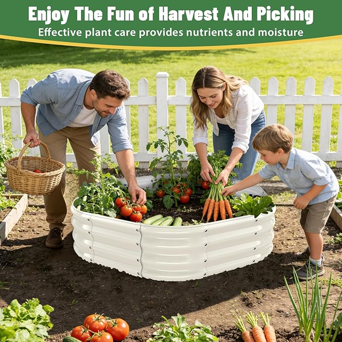 Hexagon Raised Garden Bed, 48 Inch Diagonal & 12 Inch Tall, Galvanized Steel Planter Box with Wave-Shaped Metal Panels for Outdoor Flower,Tree,Herb & Vegetable Garden (Cream white, 4FT X 1FT)