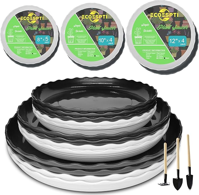 13 Pack Plant Saucer, 8 10 12 Inch Durable Plastic Plant Trays for Pots, White & Black Round Plant Pot Saucers, Drip Tray for Indoor and Outdoor Garden (for 5 6 7 8 9 10 Inch Pot)