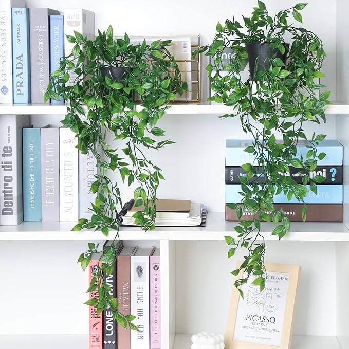 Whonline 3 Pack Artificial Hanging Plants Fake Plants with Pots for House Bedroom Wall Garden Decor