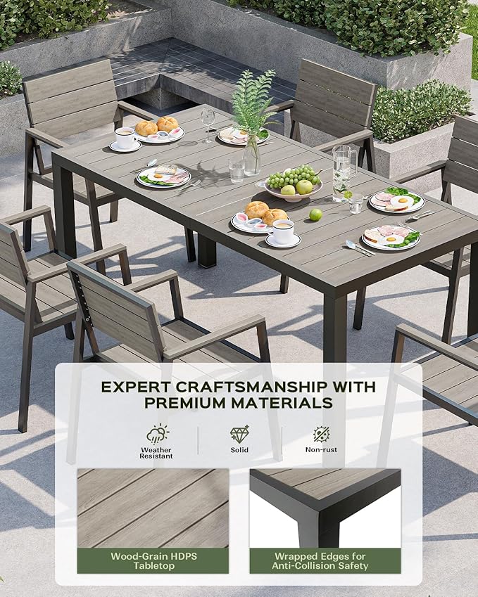 Outdoor Dining Chairs Set of 2, HDPS + Aluminum Patio Dining Chairs with Ergonomic Design and Wide Seat, 2 Piece Outdoor Chairs for Garden, Backyard, Deck (Gray)