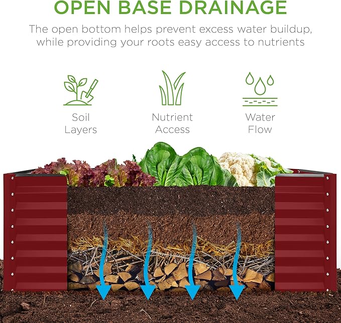 Best Choice Products 4x2x2ft Outdoor Metal Raised Garden Bed, Deep Root Box Planter for Vegetables, Flowers, Herbs, 119 Gallon Capacity, 100% Non Toxic Materials - Royal Red