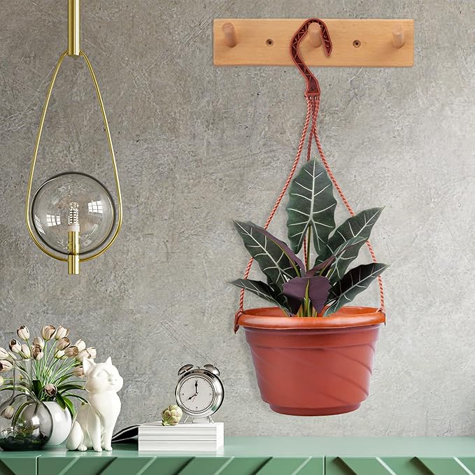 VIDELLY 4 Pieces Plastic Hanging Planters, 5.9 in Dia x 3.54 in H, Flower Plant Basket Pots Chain Holder Garden Decoration for Indoor and Outdoor Use, Beige White & Red