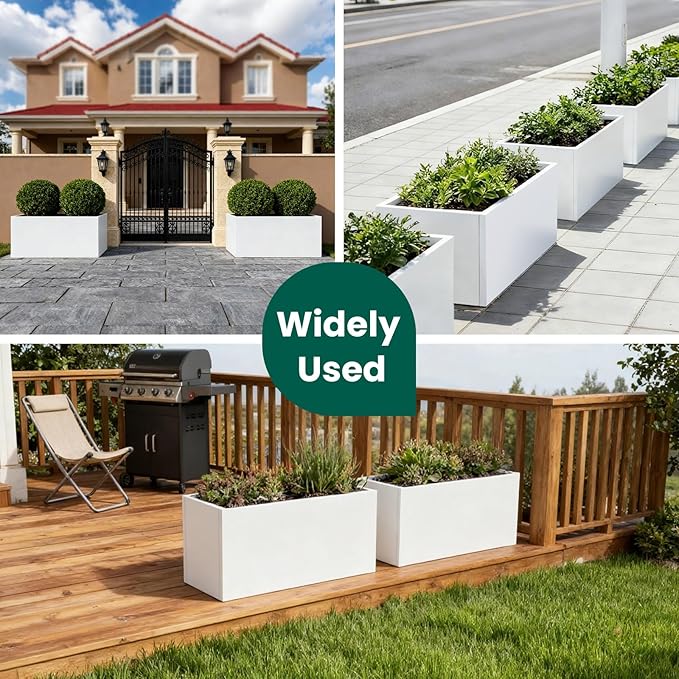 White Steel Planter Rectangular Outdoor Indoor Planter Box Galvanized Steel Metal 32" L x 16" W x 16" H Large Planters Flower Pot Modern Commercial Residential for Trees Patio Yard Garden