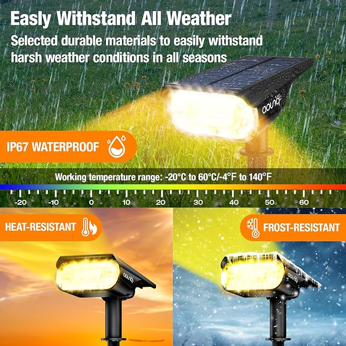 4 Pack Solar Spot Lights Outdoor 1000 Lumens, 64 LEDs IP67 Waterproof Landscape Lighting with 4 Modes - 2-in-1 Solar Spotlight & Pathway Light for Garden, Yard, Patio Decor, Warm White
