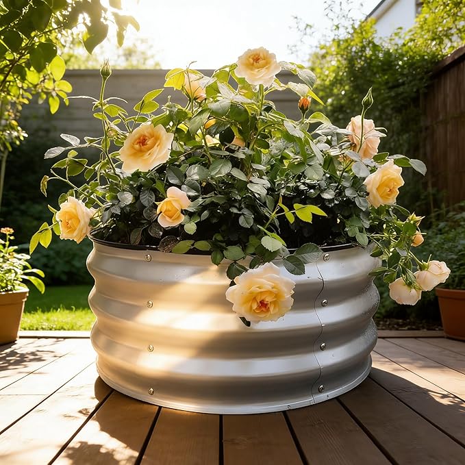 GARDMAX 2 Pack 2x2x1FT Galvanized Round Raised Garden Bed Kit, Metal Planter Boxes Outdoor with Easy Assembly, Large Garden Bed for Vegetables, Fruits, Flower, Herbs Silver