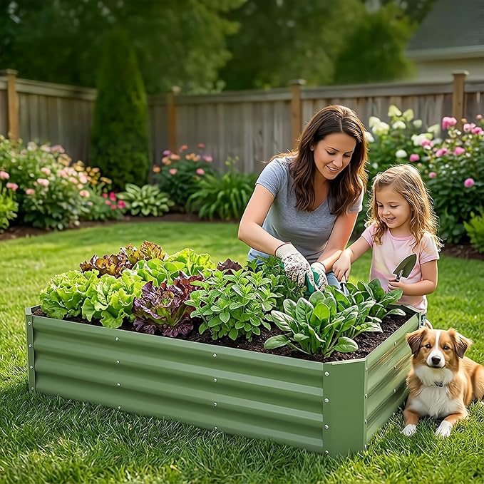 INNO STAGE Galvanized Raised Garden Bed Kit, 4x2x1FT Metal Raised Garden Beds for Vegetables, Rust-Resistant & Easy Assembly, Outdoor Raised Beds for Gardening, Flowers, Herbs (Green)