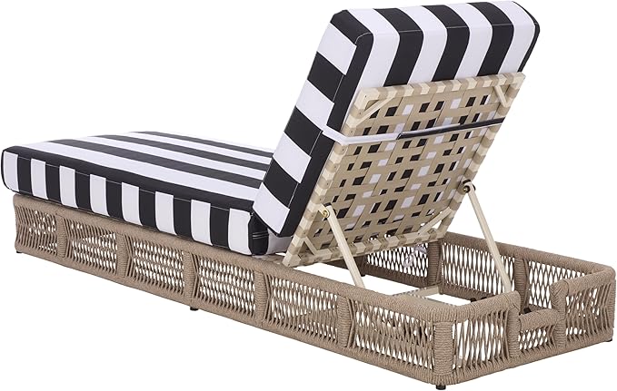 SAFAVIEH Outdoor Patio Furniture Collection - Gillian Heather Tan Rope Daybed, Black Stripe Cushion, Coastal Sunlounger, Fully Assembled (PAT7527E)