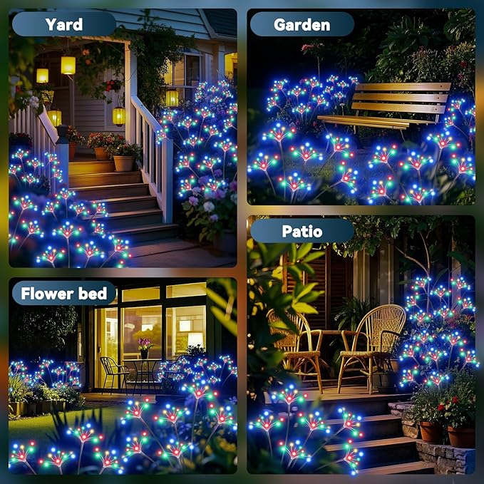 Solar Garden Lights 2 Pack Waterproof Solar Swaying Starburst Light Outdoor Lights for Yard Patio Walkway Pathway Party Wedding Christmas Decorative, Multicolor
