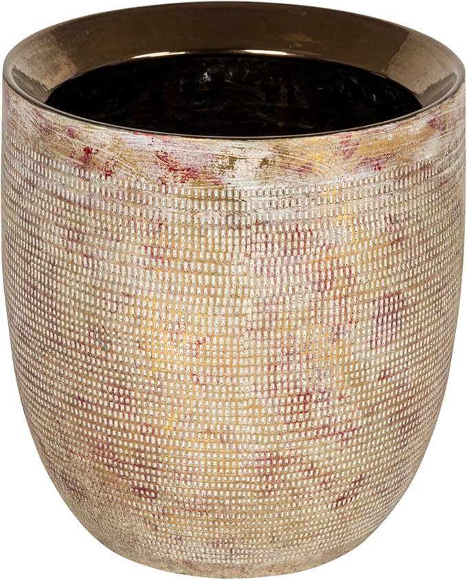 Creative Co-Op Embossed Textured Stoneware Planter, Metallic Gold