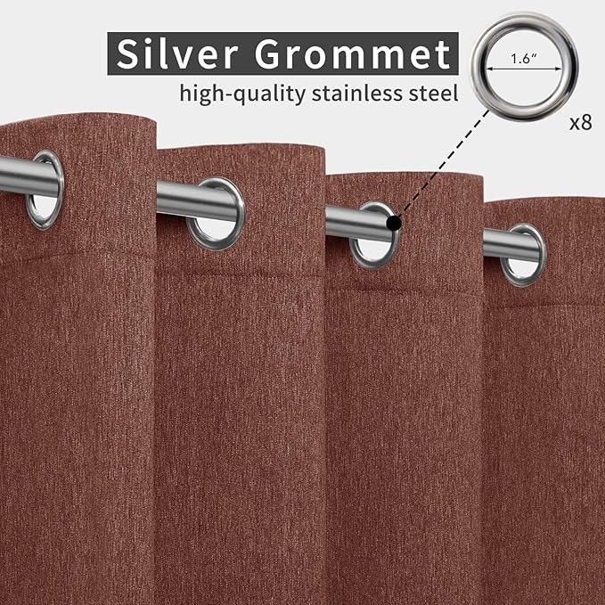 Easy-Going Linen Look Outdoor Curtains Waterproof Windproof Porch Curtains, Soft Thicken Outdoor Privacy Curtains for Patio, Gazebo, Grommet Top and Tab Bottom Drape, 1 Panel, 54x96 inch, Terra Red