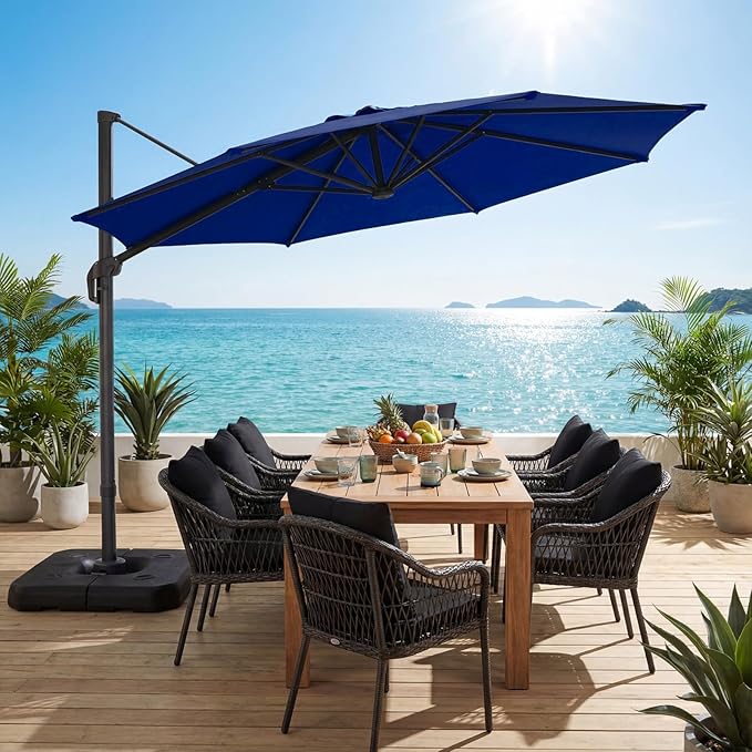 HOTEEL10x10ft Patio Umbrella Cantilever Umbrellas - Upgrade and Intensify - 360 Rotation and 5 Angles Adjustment - Aluminum Offset Pool Umbrella Outdoor Umbrellas for Patio Garden Pool