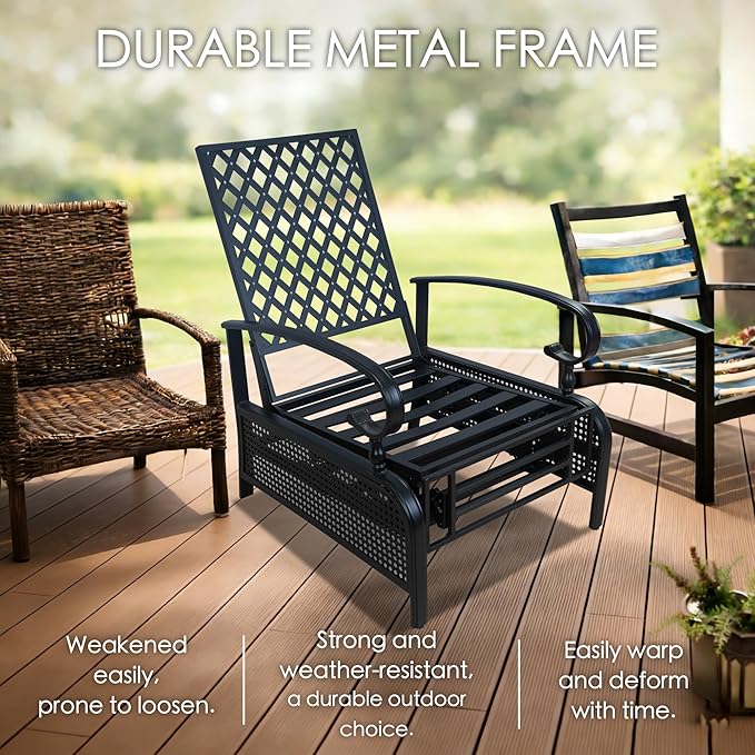 Kozyard Adjustable Outdoor Reclining Lounge Chair, Cushioned Patio Chaise Lounge with Extendable Metal Frame for Sunbathing, Reading & Relaxing – Comfortable Outdoor Recliner(Burgundy)