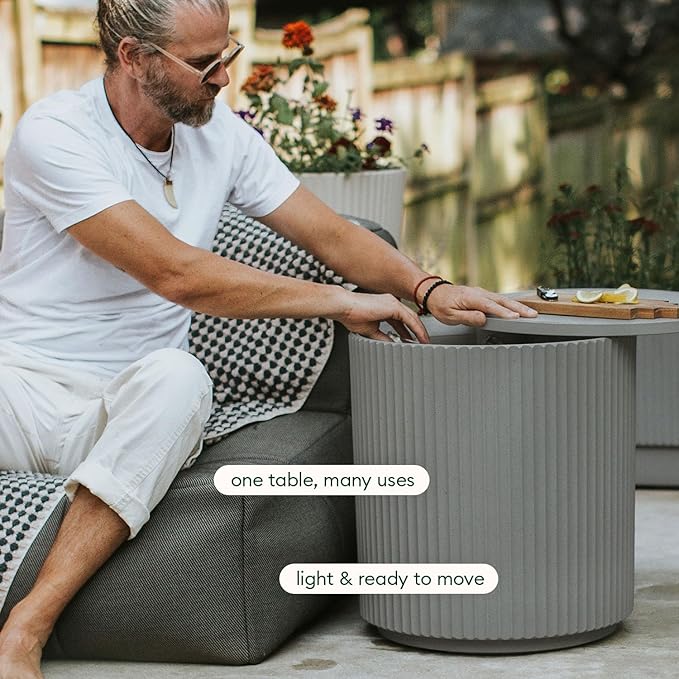 Veradek 21in Outdoor Cooler Side Table, Modern, Stone-Plastic Composite, Gray, Weather Resistant, Made in Canada